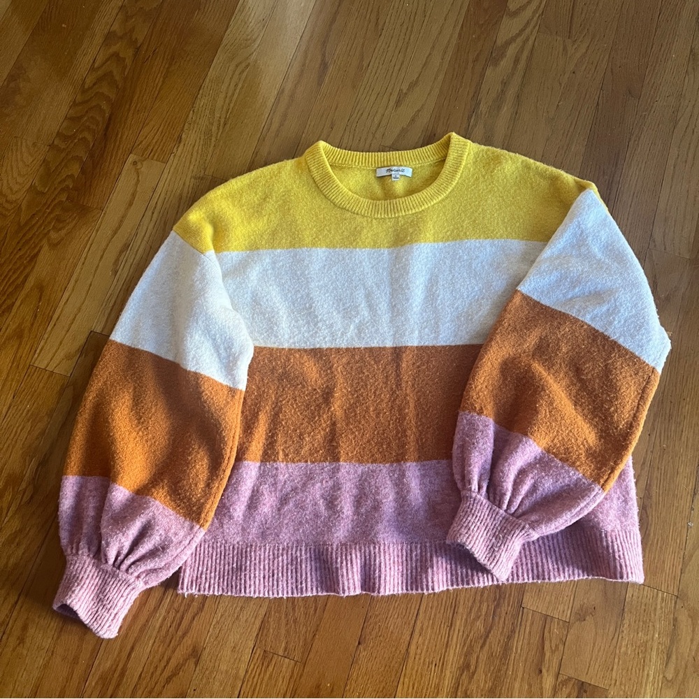 Madewell' balloon sleeve fuzzy striped sweater - multicolor - M